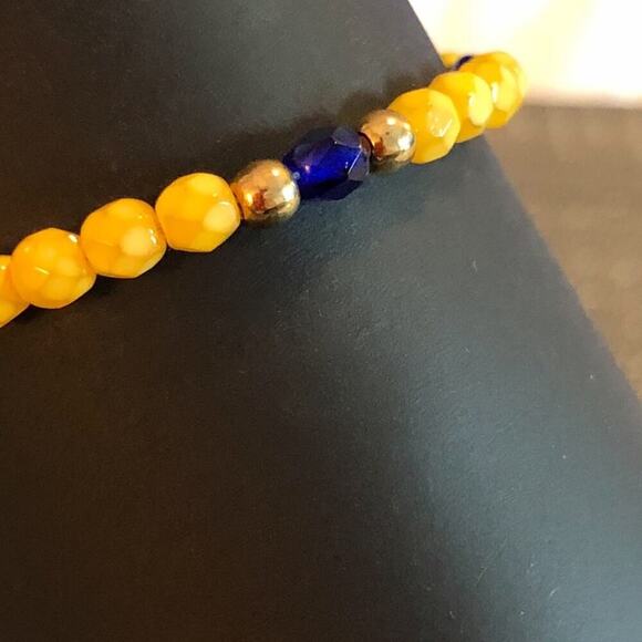 Yellow & Blue Beaded Handmade Ankle Bracelet - Picture 2 of 8